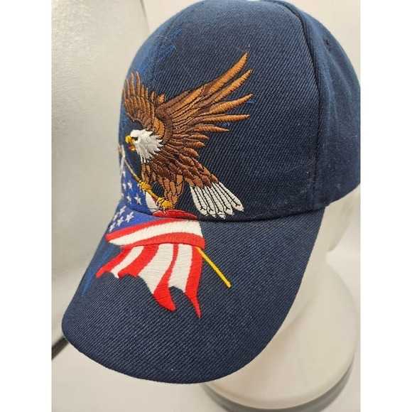 Patriotic American Flag Baseball Cap USA Eagle Flag Blue Golden Lion Adjustable - Picture 3 of 9